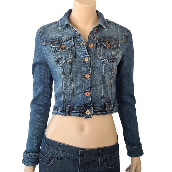 MAKERS Cropped Stretch Jean Jacket M - Picture 1 of 8